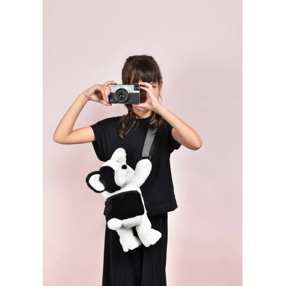Sac bandoulière ours en peluche 30 cm black & white