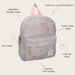 Sac à dos enfant fleurs gris 31 cm