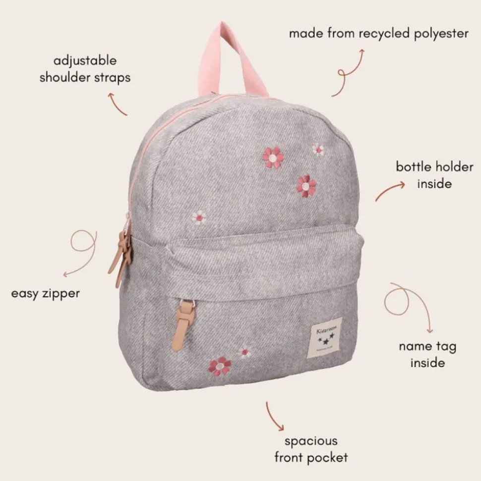 Sac à dos enfant fleurs gris 31 cm