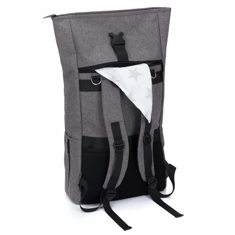 Sac à dos à langer rolltop tokio mélange gris