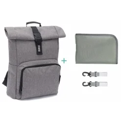 Sac à dos à langer rolltop tokio mélange gris