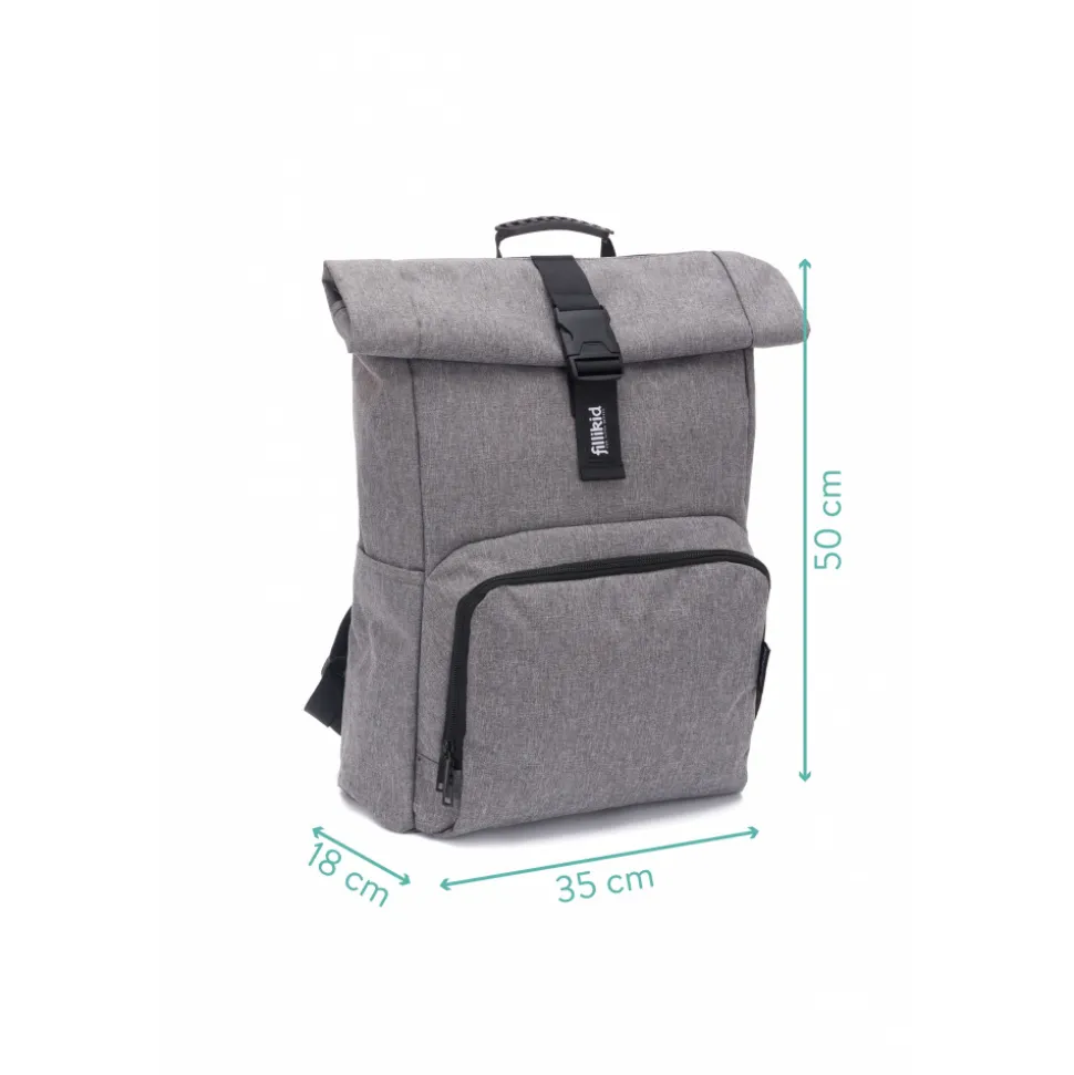 Sac à dos à langer rolltop tokio mélange gris