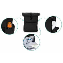 Sac à dos à langer rolltop tokio mélange noir