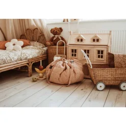 Sac à jouets / tapis d'éveil 2 en 1 en coton bio fleuri