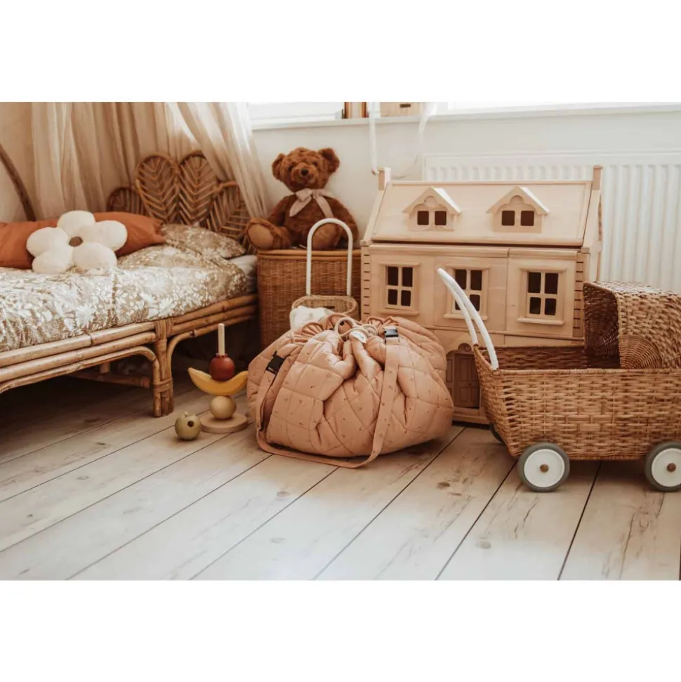 Sac à jouets / tapis d'éveil 2 en 1 en coton bio fleuri