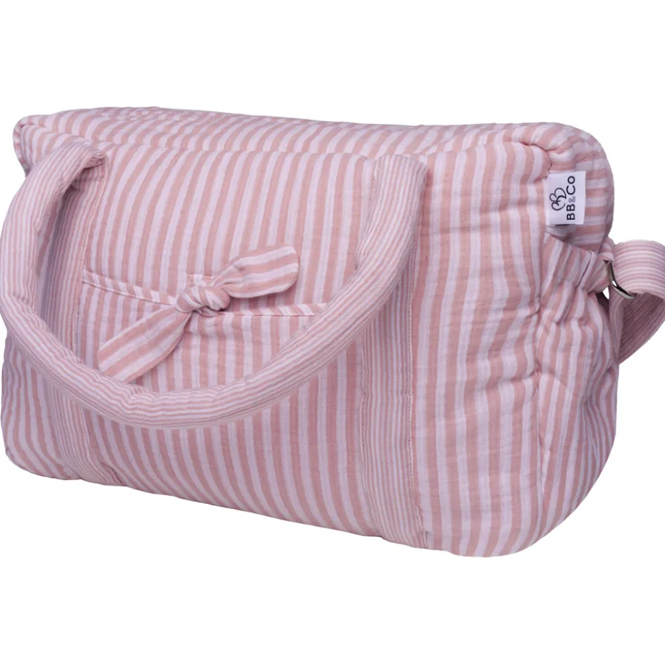 Sac à langer en gaze de coton rayé vieux rose