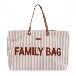 Sac à langer family bag à rayures terracotta et nude