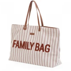 Sac à langer family bag à rayures terracotta et nude