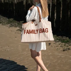Sac à langer family bag à rayures terracotta et nude