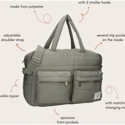 Sac à langer imperméable matelassé avec matelas à langer 2 crochets - vert