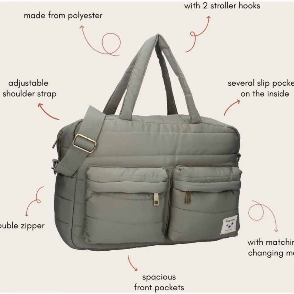 Sac à langer imperméable matelassé avec matelas à langer 2 crochets - vert