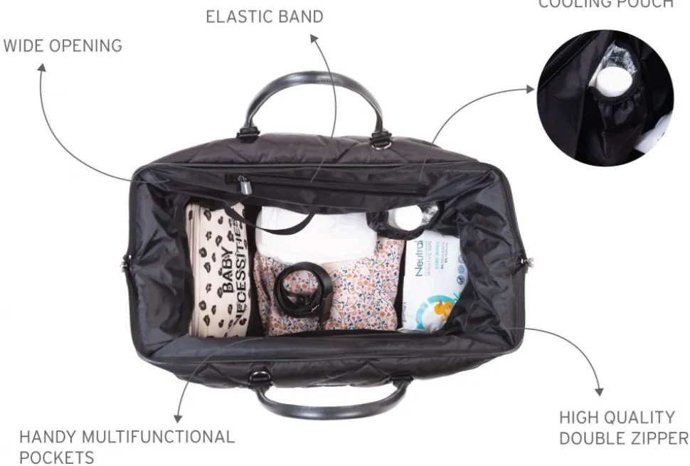 Sac à langer mommy bag matelassé noir
