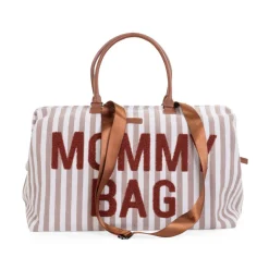 Sac à langer mommy bag rayures nude et terracotta