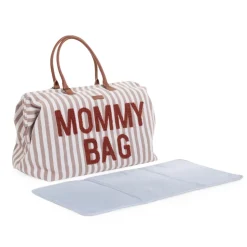Sac à langer mommy bag rayures nude et terracotta