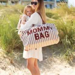 Sac à langer mommy bag rayures nude et terracotta