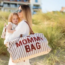Sac à langer mommy bag rayures nude et terracotta