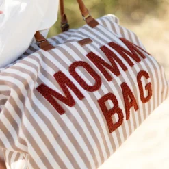 Sac à langer mommy bag rayures nude et terracotta