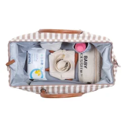 Sac à langer mommy bag rayures nude et terracotta