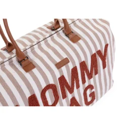 Sac à langer mommy bag rayures nude et terracotta