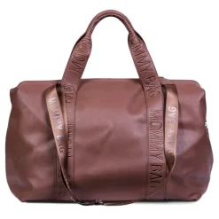 Sac à langer mommy bag signature simili cuir marron foncé