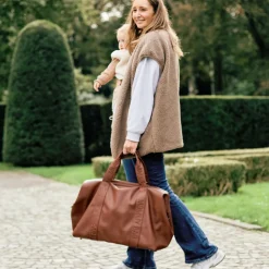 Sac à langer mommy bag signature simili cuir marron foncé