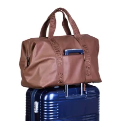 Sac à langer mommy bag signature simili cuir marron foncé