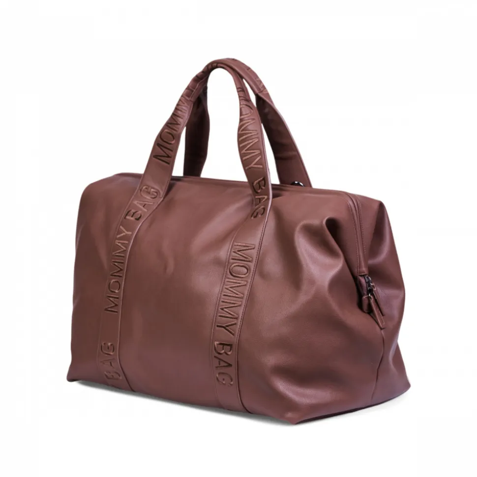 Sac à langer mommy bag signature simili cuir marron foncé