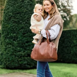 Sac à langer mommy club signature simili cuir marron foncé
