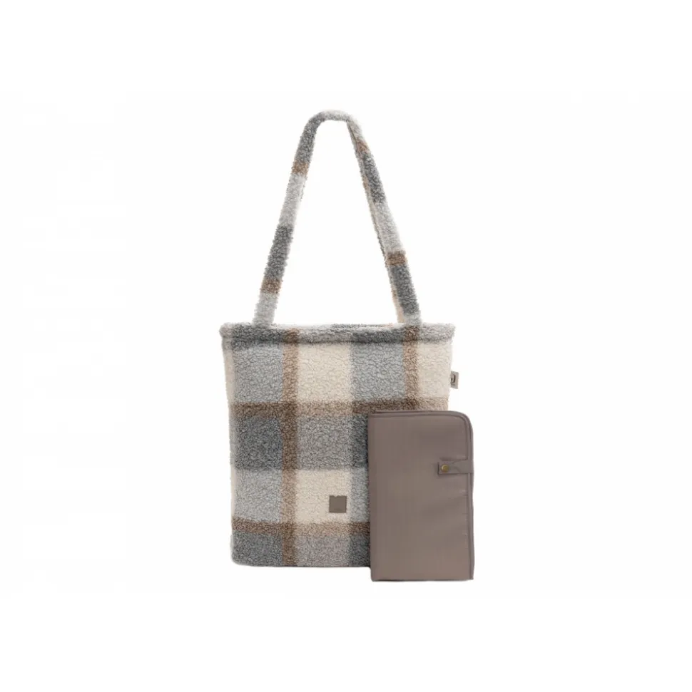 Sac à langer shopper bouclette carreaux