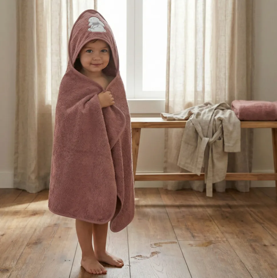 Serviette de bain à capuche 75x75 cm, rose lapin