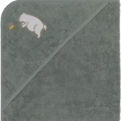 Serviette de bain enfant à capuche 75x75 cm, ours vert