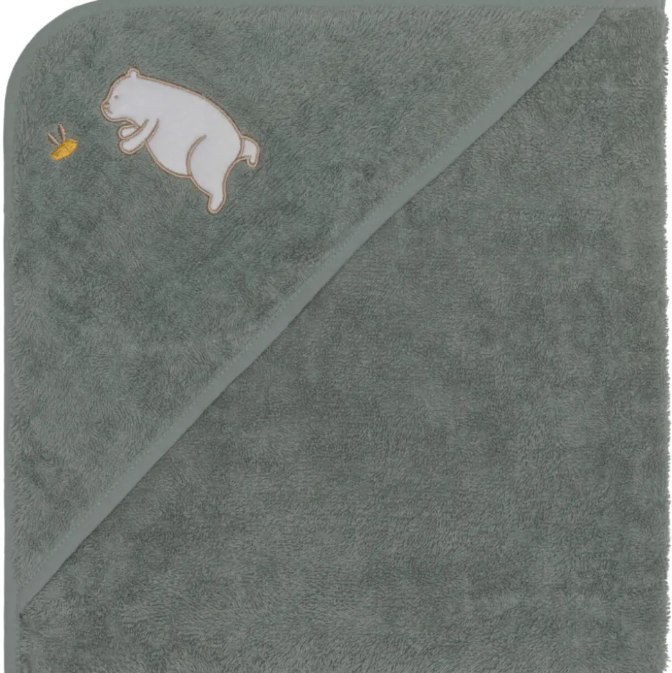 Serviette de bain enfant à capuche 75x75 cm, ours vert