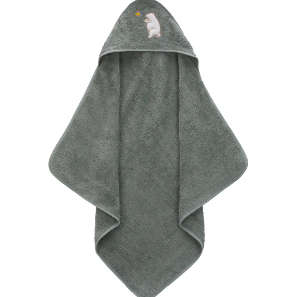 Serviette de bain enfant à capuche 75x75 cm, ours vert
