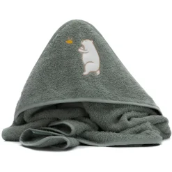 Serviette de bain enfant à capuche 75x75 cm, ours vert