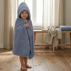 Serviette de bain enfant à capuche 75x75 cm, bleu dinosaure