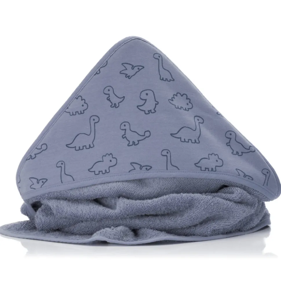 Serviette de bain enfant à capuche 75x75 cm, bleu dinosaure