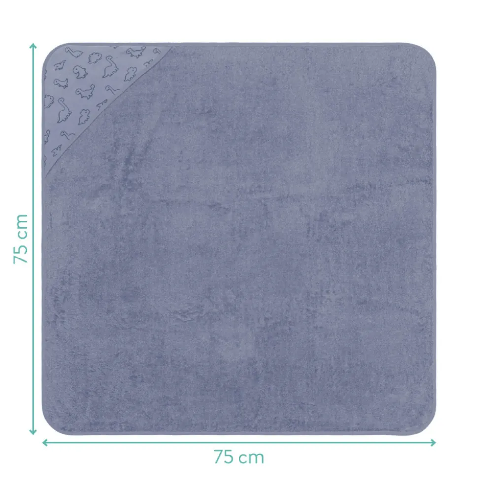 Serviette de bain enfant à capuche 75x75 cm, bleu dinosaure