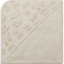 Serviette de bain enfant à capuche 75x75 cm, chien beige