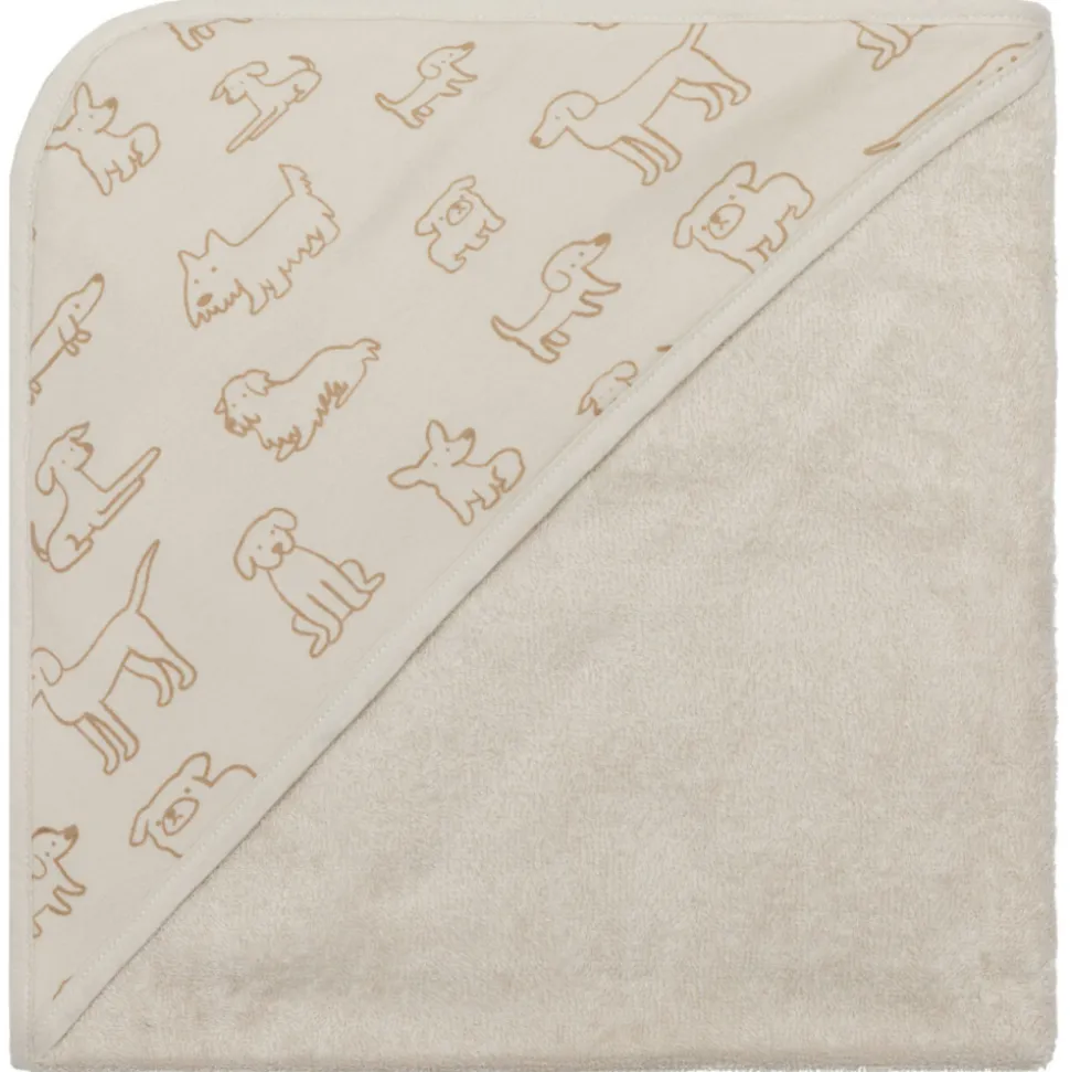 Serviette de bain enfant à capuche 75x75 cm, chien beige
