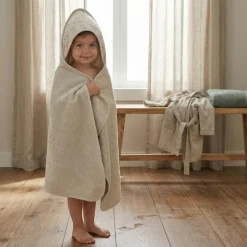 Serviette de bain enfant à capuche 75x75 cm, chien beige