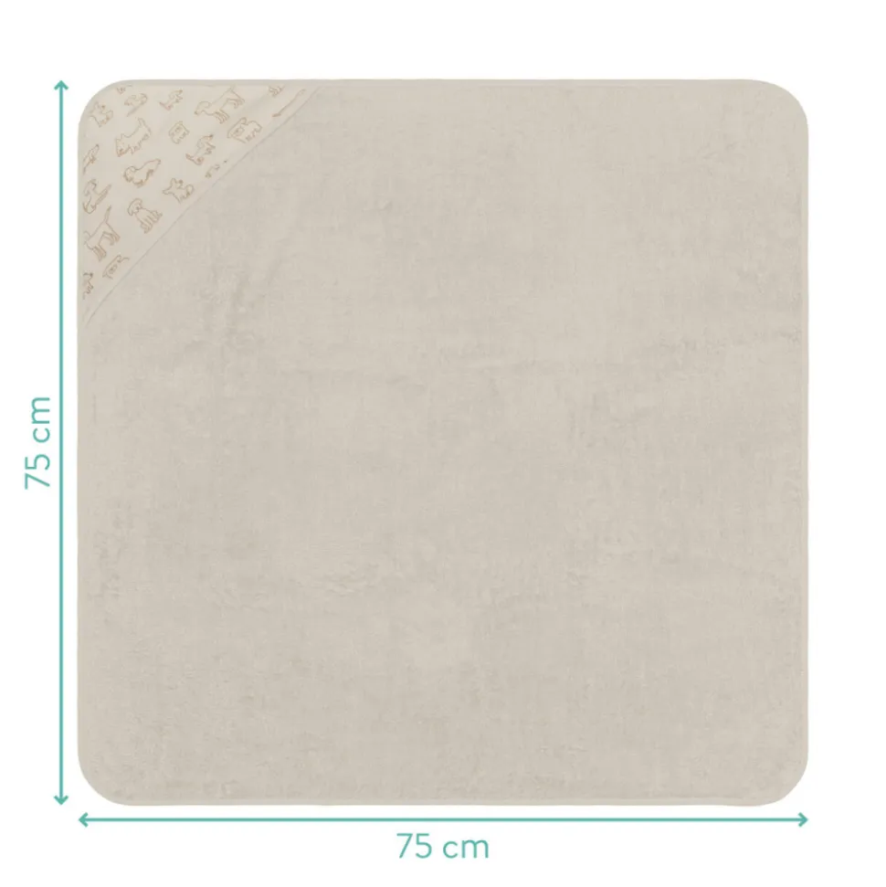 Serviette de bain enfant à capuche 75x75 cm, chien beige