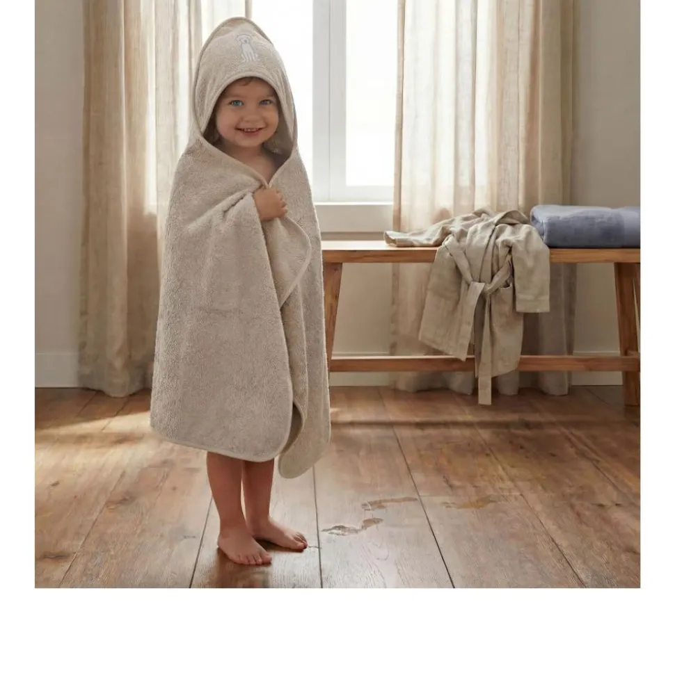 Serviette de bain enfant à capuche 75x75 cm, bello beige