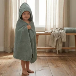 Serviette de bain enfant à capuche 75x75 cm, vert baleine
