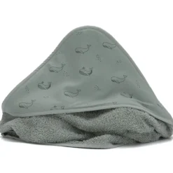 Serviette de bain enfant à capuche 75x75 cm, vert baleine