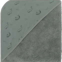 Serviette de bain enfant à capuche 75x75 cm, vert baleine