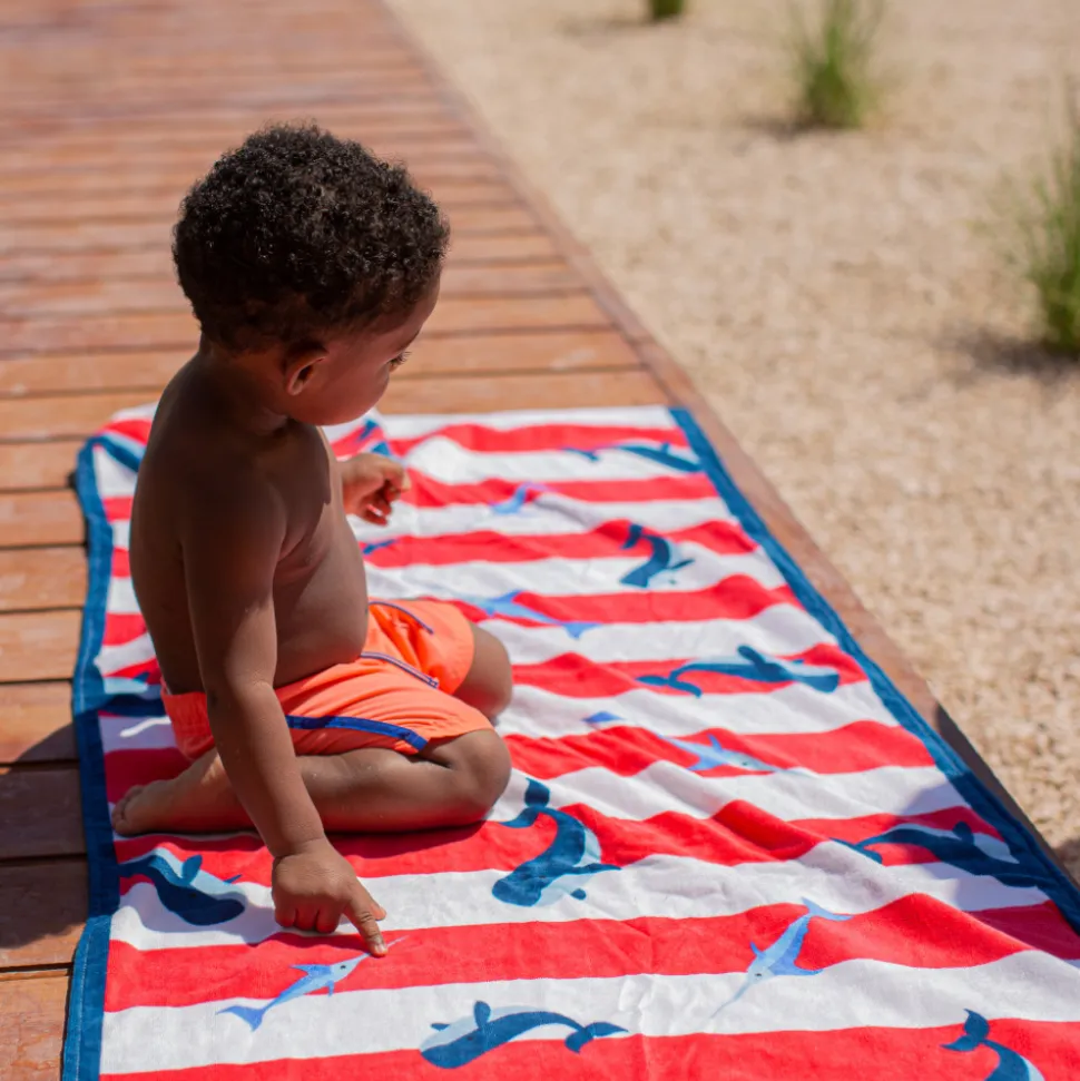 Serviette de plage coton 135 x 65 cm - baleine rouge