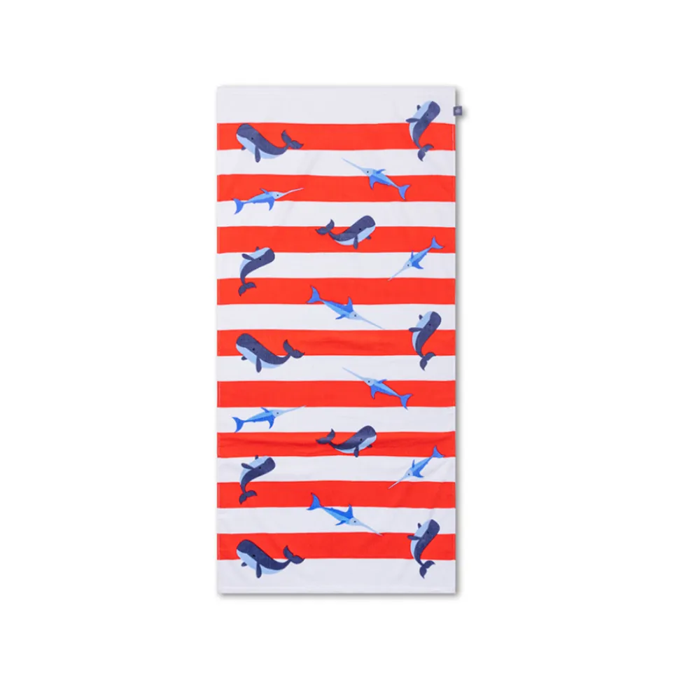 Serviette de plage coton 135 x 65 cm - baleine rouge
