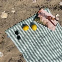 Serviette de plage coton 135 x 65 cm - rayures vertes