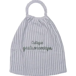 Serviette élastique enfant gaze de coton rayé vert de gris