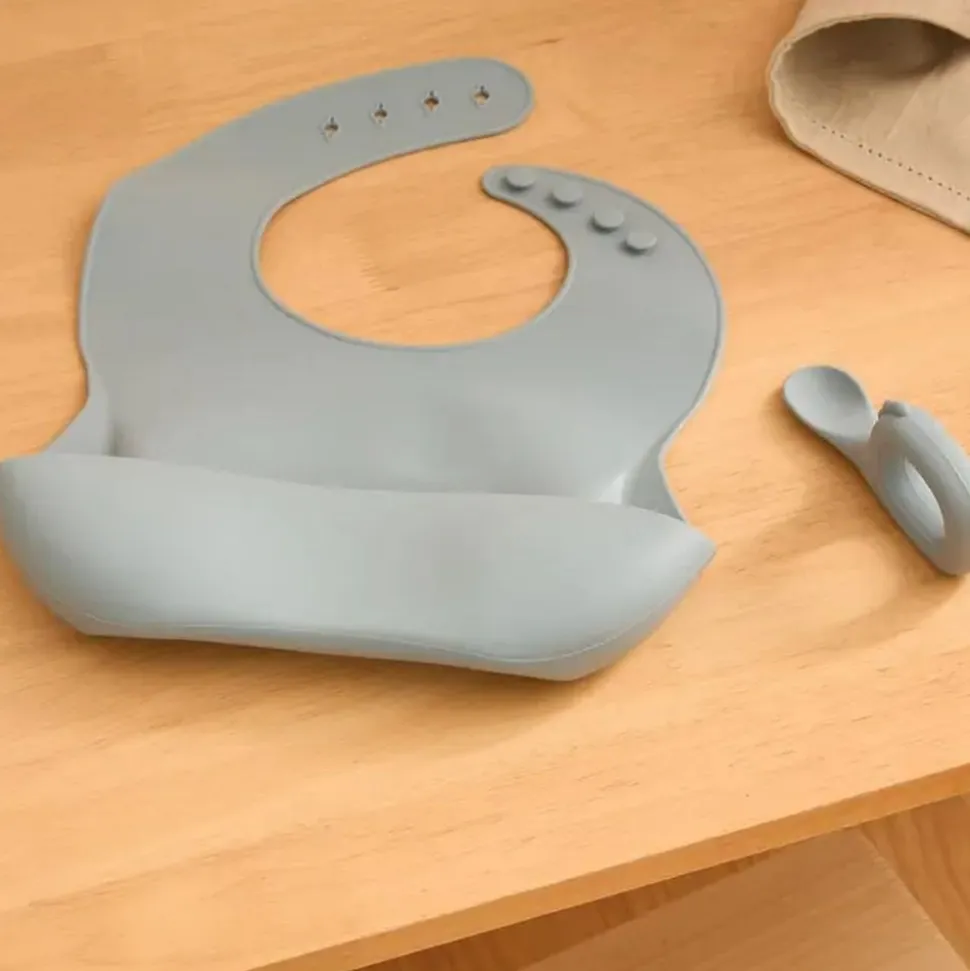 Set bavoir et cuillère yum - bleu